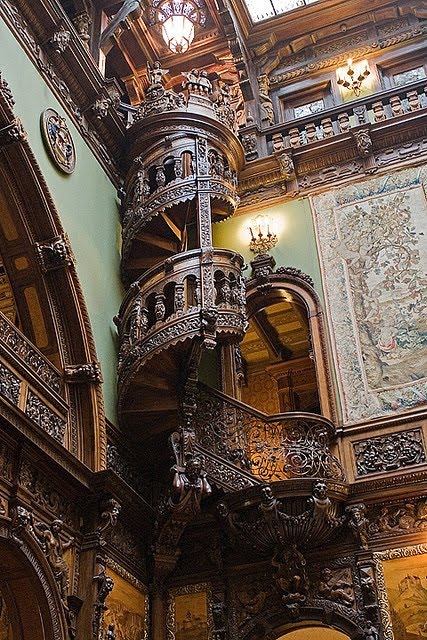 Wood Carved Staircase, Pele’s Castle, Romania.